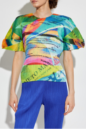 Pleats Please Issey Miyake Plisowany t-shirt z nadrukiem