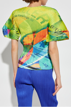 Pleats Please Issey Miyake Plisowany t-shirt z nadrukiem