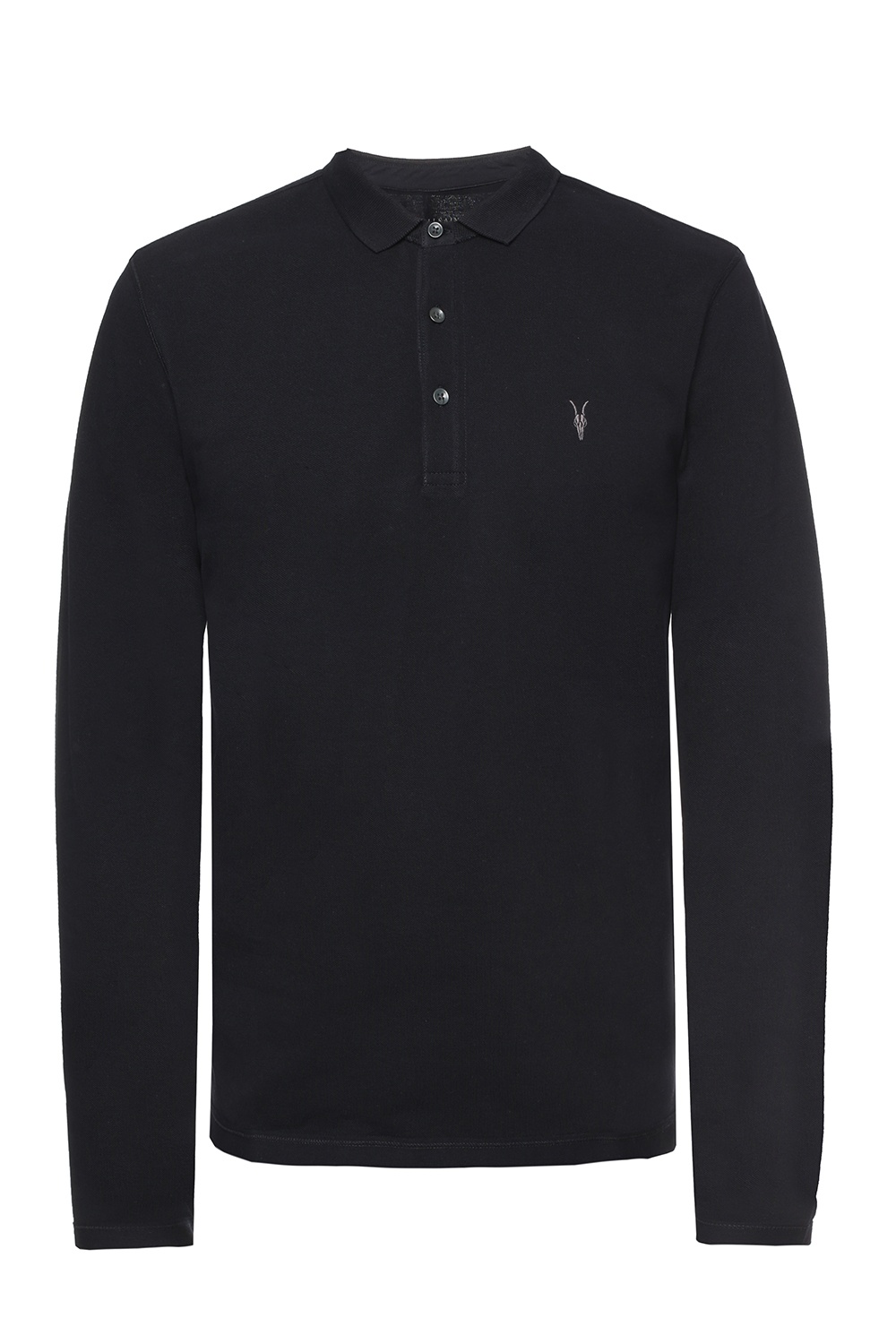 AllSaints long sleeve polo shirt in black