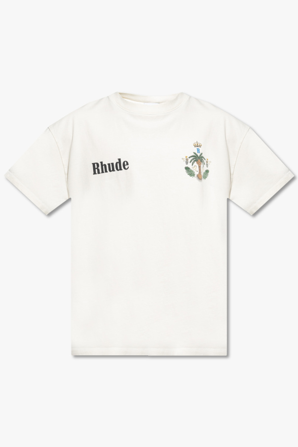 Rhude New Era Granatowy T-shirt z nadrukiem w stylu retro