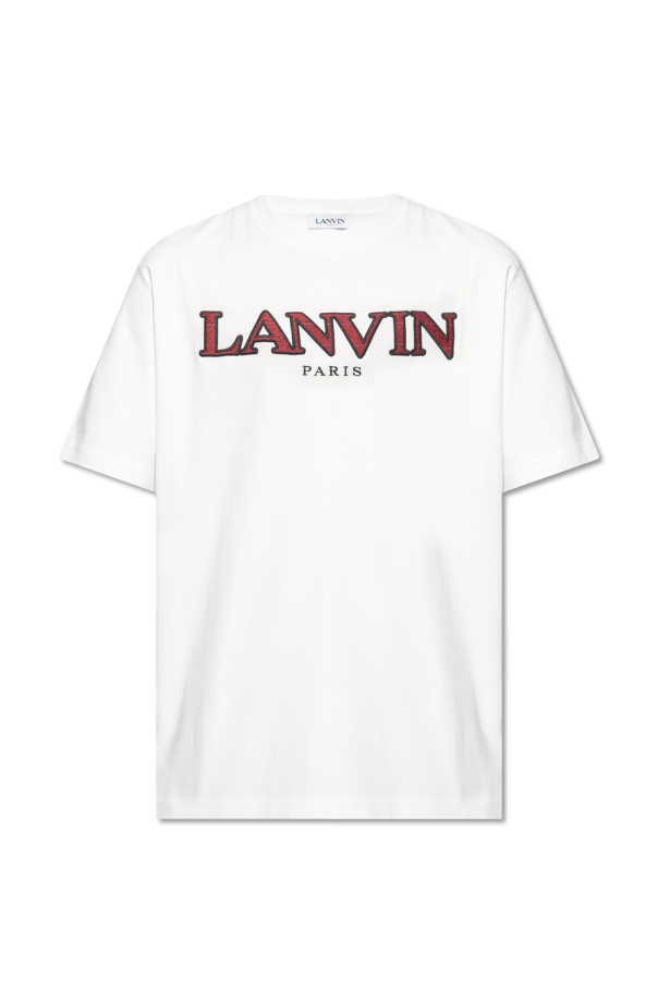 Lanvin T-shirt in cotone organico nera a coste con bordo ondulato