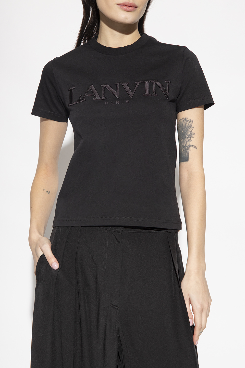 Lanvin logo-patch floral-print T-shirt Weiß