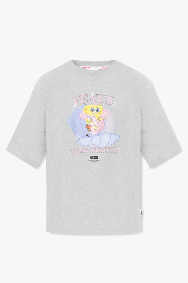 GCDS GCDS Neon Rose Luźny t-shirt typu ringer z napisem™
