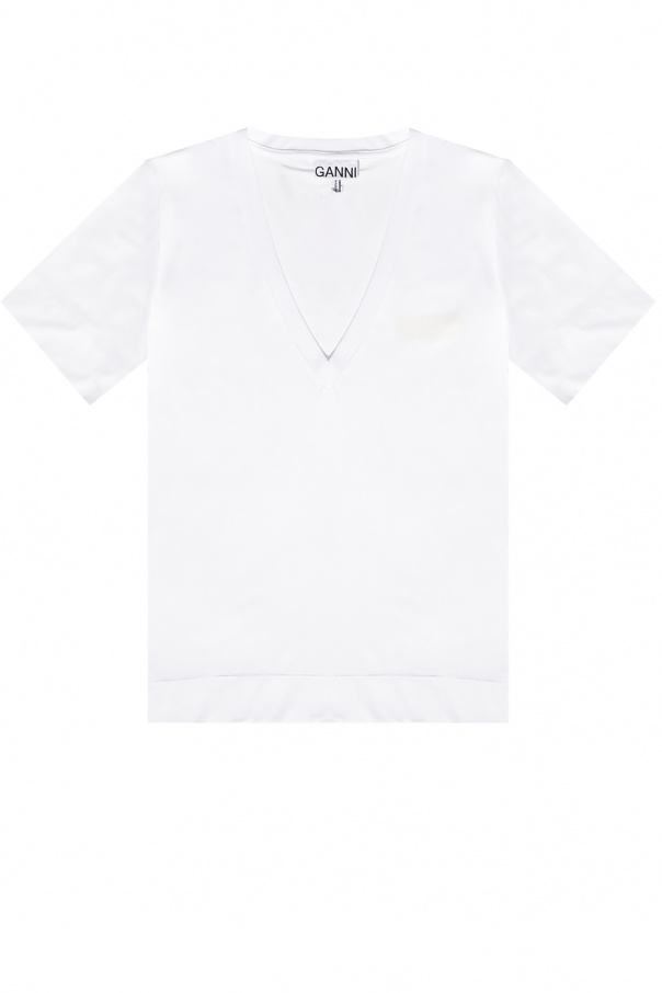 Ganni TWINSET logo-print striped T-shirt Bianco