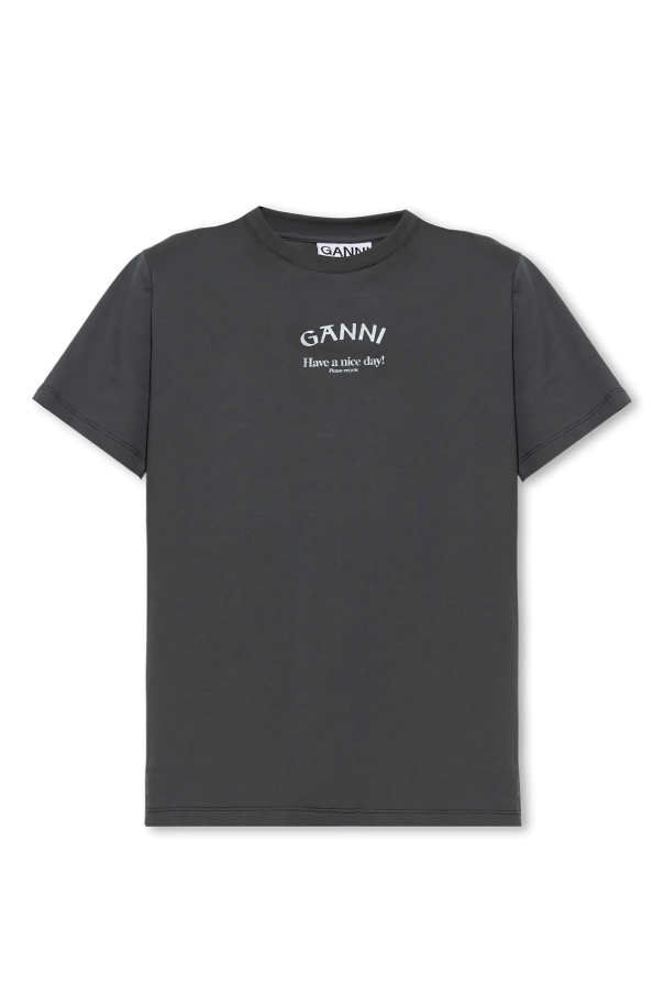 Grey T-shirt with logo Ganni - Vitkac GB