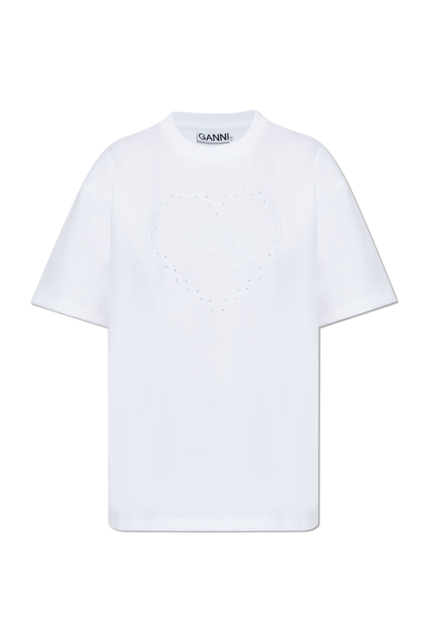 Ganni T-shirt with logo and shimmering appliques