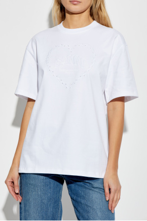 Ganni T-shirt with logo and shimmering appliques