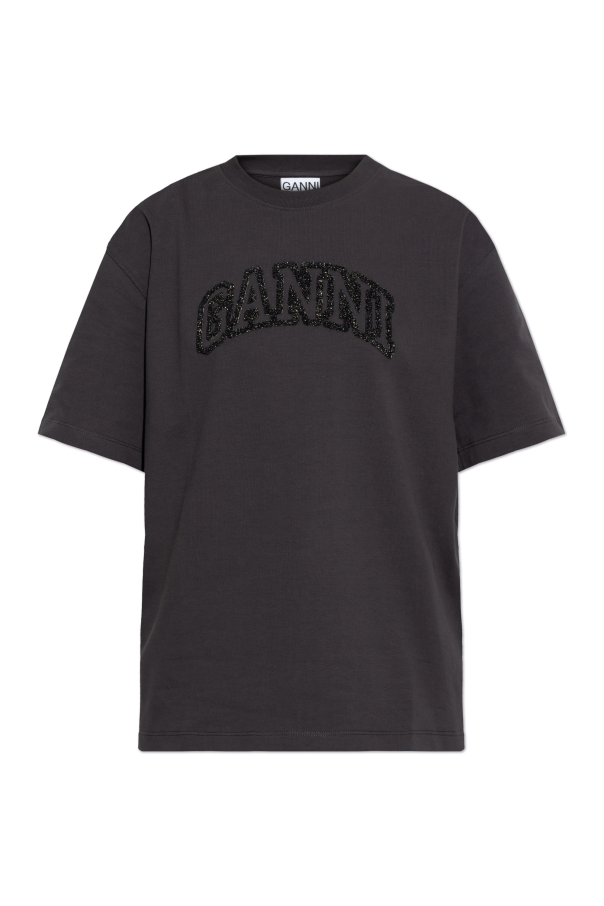 Ganni T-shirt z logo z lureksową nicią