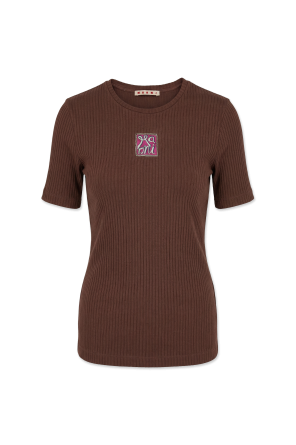 T-shirt z kolorowo wyszytym logo od Marni