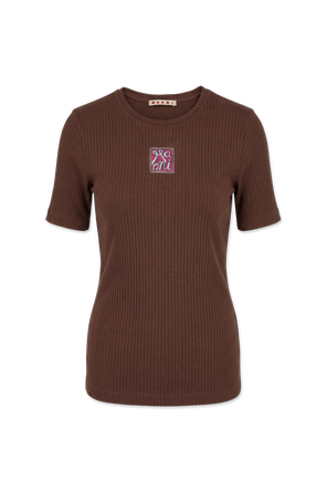 T-shirt with colorfully embroidered logo