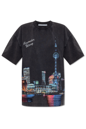 Camiseta con estampado y aplicaciones brillantes