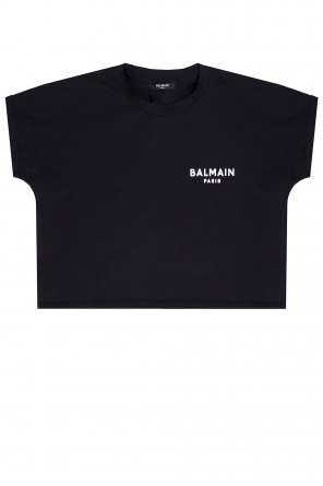 Balmain logo-print rolled sleeve T-shirt