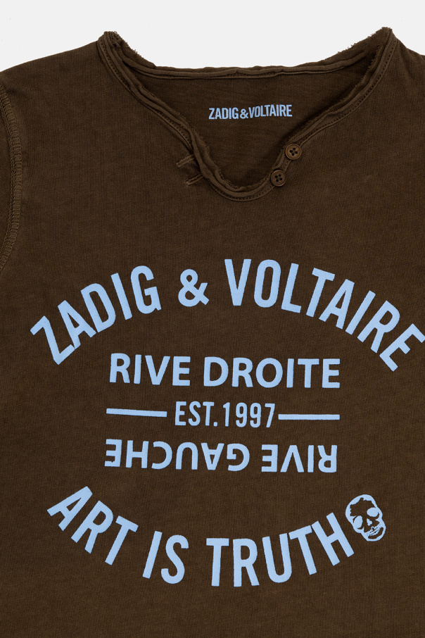 Zadig & Voltaire Kids Khaki linen V-neck T-shirt from ZADIG&VOLTAIRE featuring mélange effect