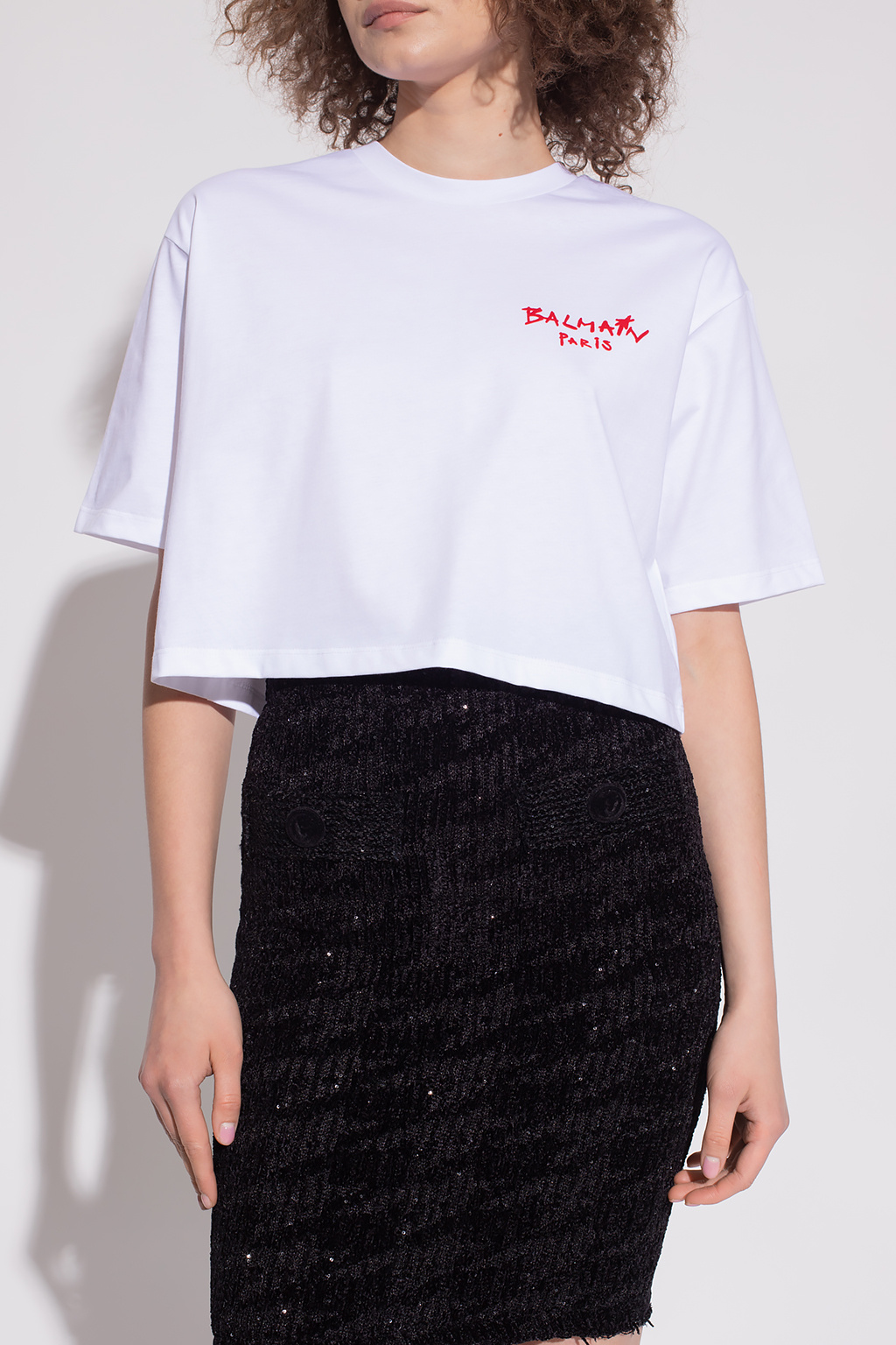 Balmain Cropped T-shirt with logo