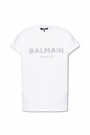 Balmain Kids TEEN logo-print cut-out shoulder dress Black