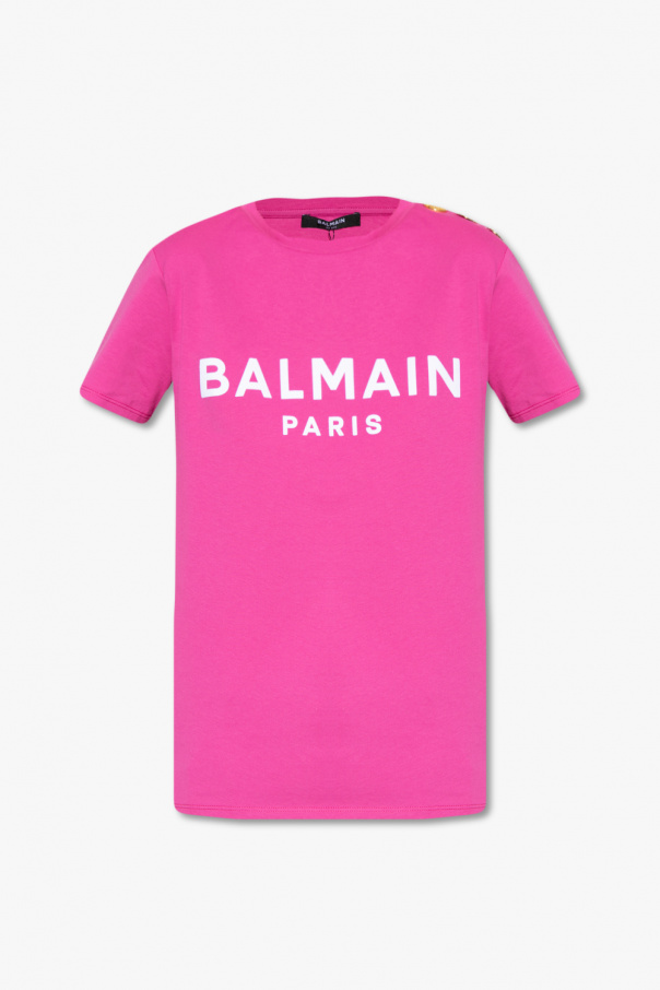 Balmain logo-intarsia Balmain logo-intarsia Logo-print Cotton-jersey T-shirt Mens Black Gold