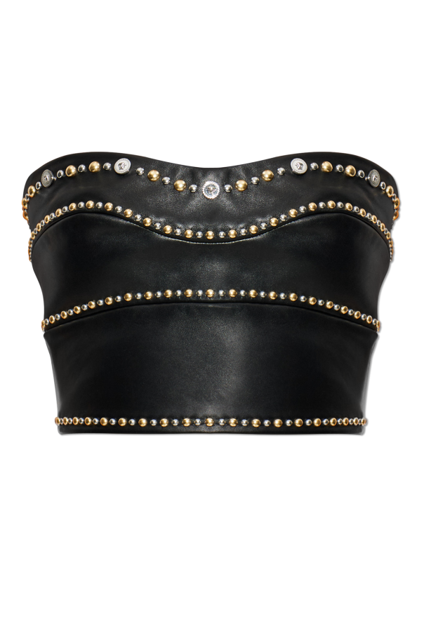 Leather off-shoulder top od Versace