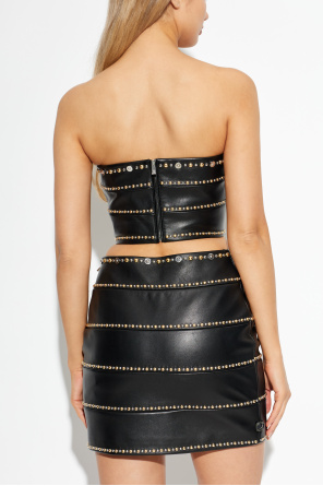 Versace Top de cuero con hombros descubiertos