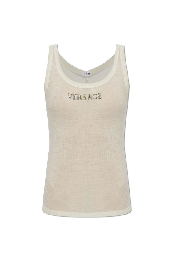 Wool top with shimmering logo od Versace