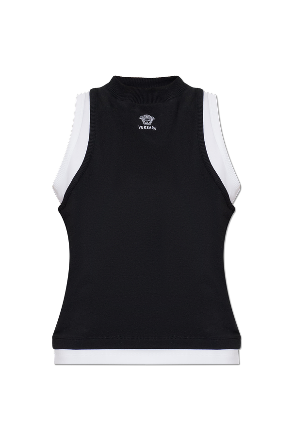 Cotton top with embroidered logo od Versace
