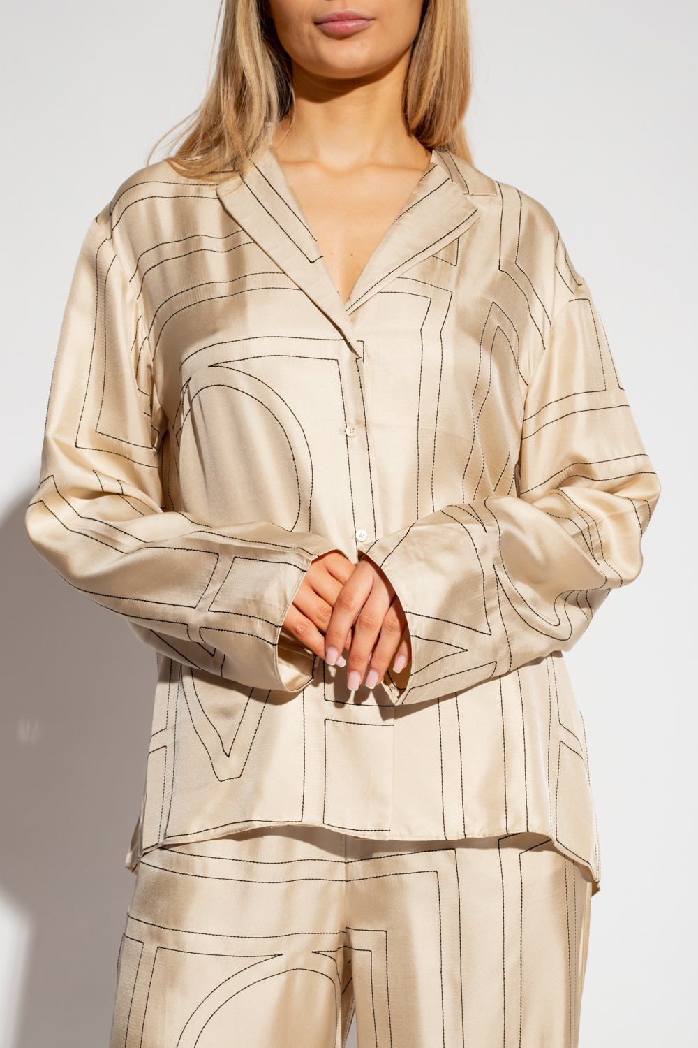 Totême Beige Silk Monogram PJ Shirt - ShopStyle Sleepwear Tops