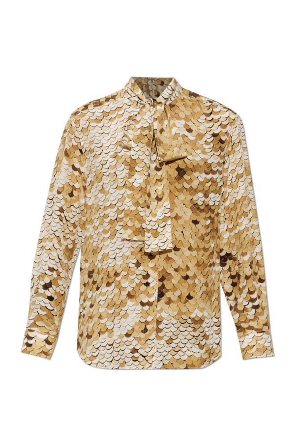 Silk shirt with decorative tie at the neckline od Moschino