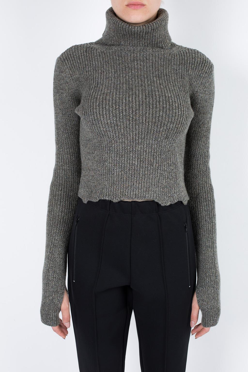 grey cropped turtleneck sweater