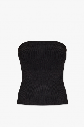 Black cotton side-tied T-shirt from featuring a round neck