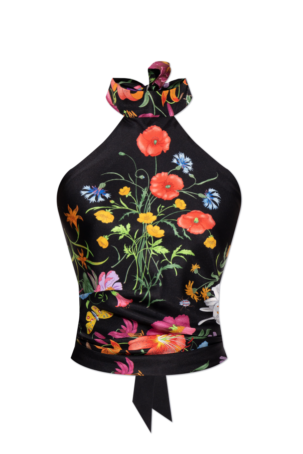 Silk top with floral motif od Gucci
