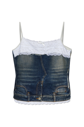 Denim top with lace inserts