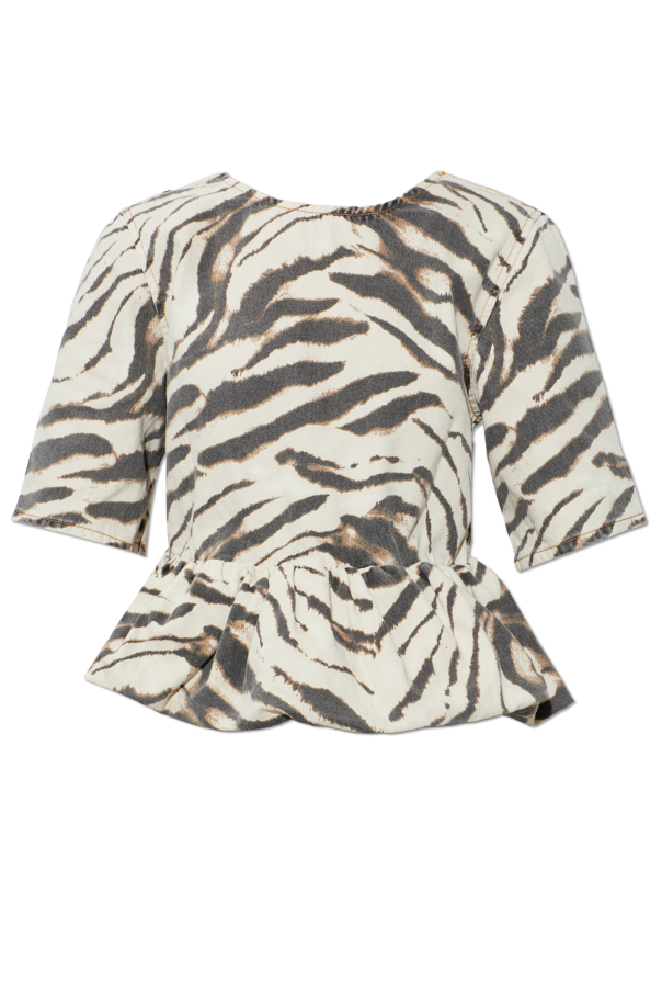Denim top with animal print od Ganni