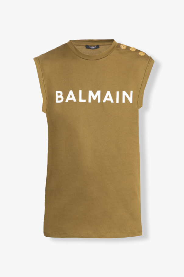 balmain ruffle balmain ruffle crest logo-printed tank top