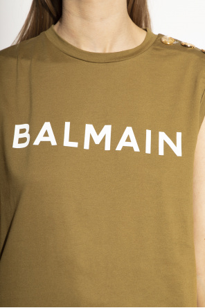 balmain ruffle balmain ruffle crest logo-printed tank top