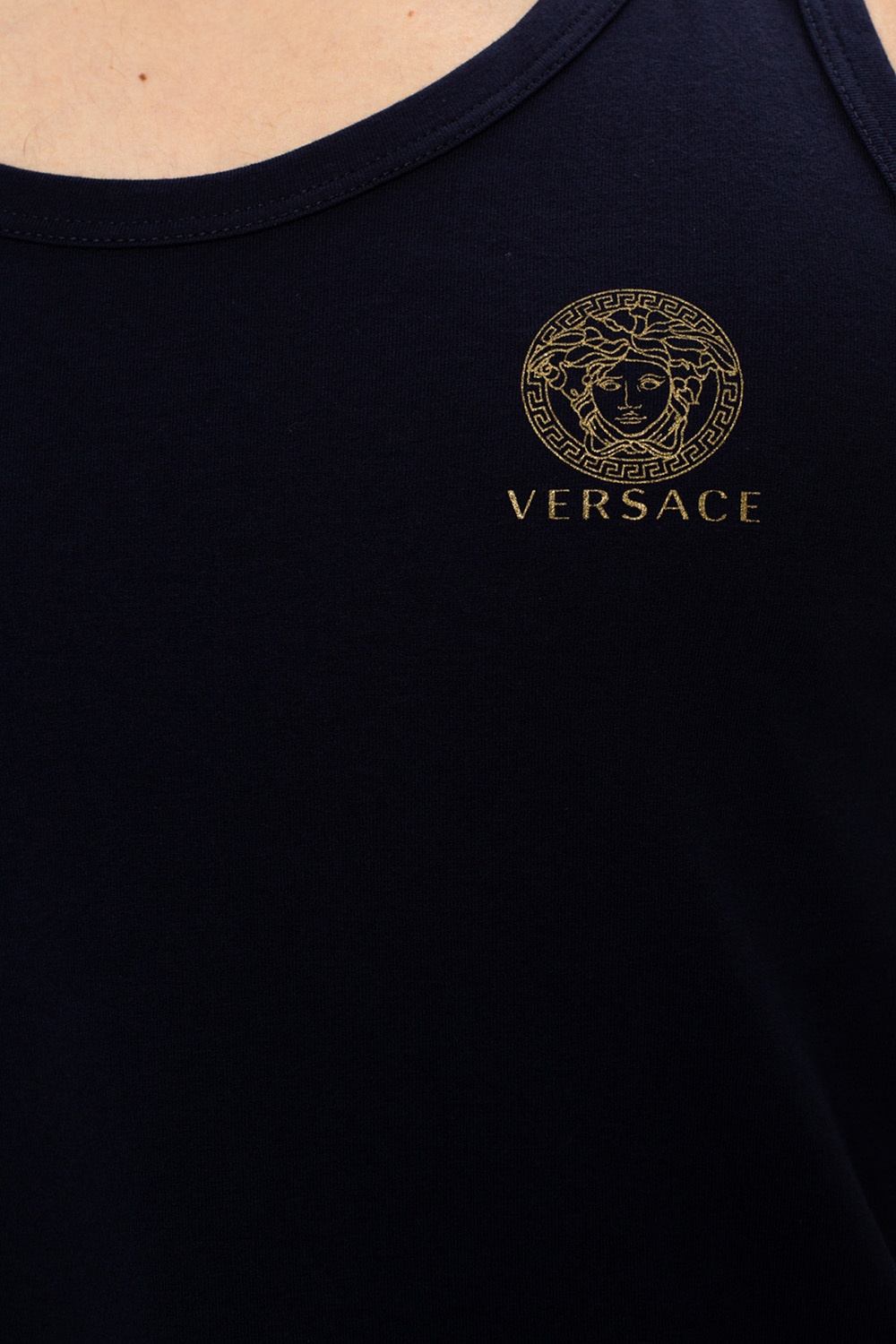 Versace Navy Cotton Logo Tank Top In A1384 Blue