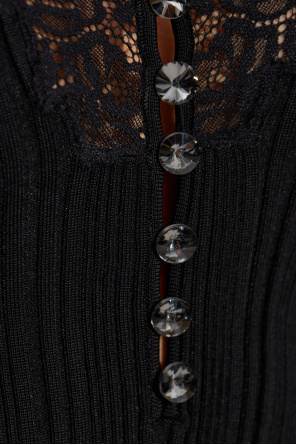 Self-Portrait Ribbed top with shimmering buttons