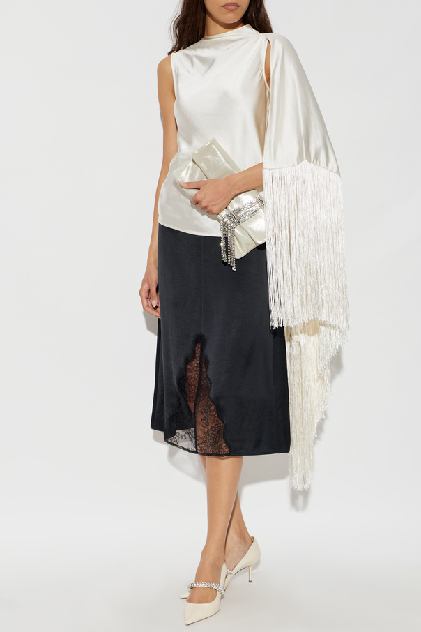 Self-Portrait Silk top with fringes