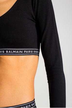 Balmain Balmain logo trim crop top