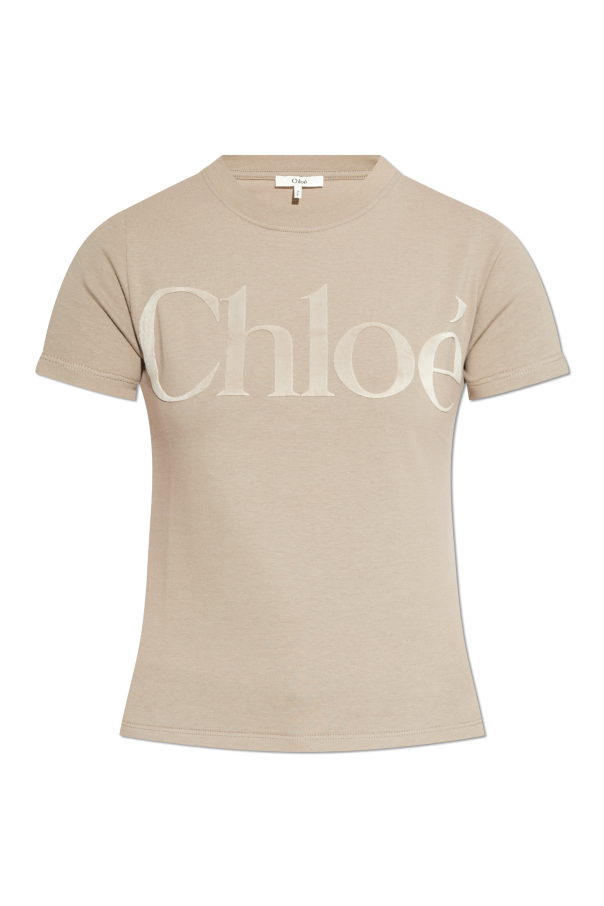 Chloé T-shirt z logo o aksamitnym wykończeniu