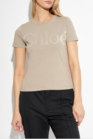 Chloé T-shirt z logo o aksamitnym wykończeniu