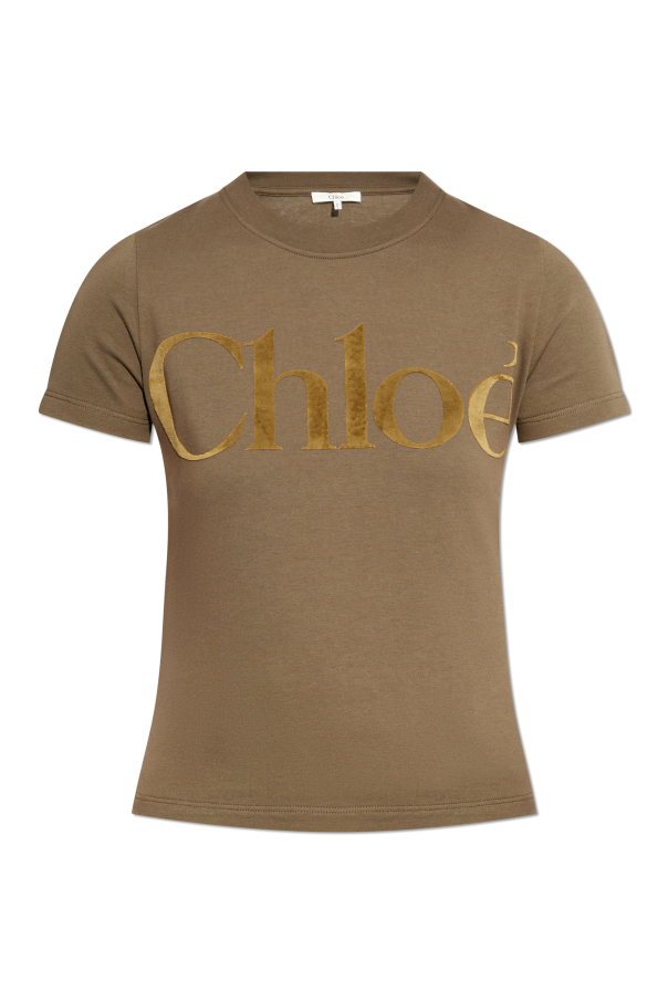 Chloé T-shirt z logo o aksamitnym wykończeniu