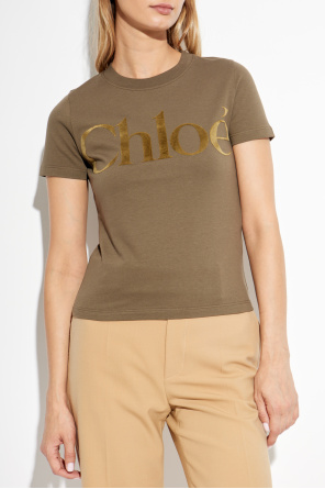 Chloé T-shirt z logo o aksamitnym wykończeniu