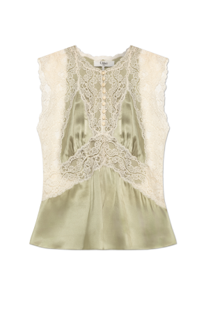 Silk top with lace inserts