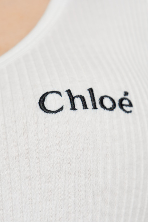 Chloé Top de canalé con logo bordado