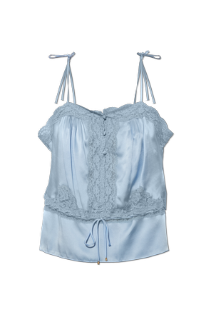 Silk camisole top with lace inserts