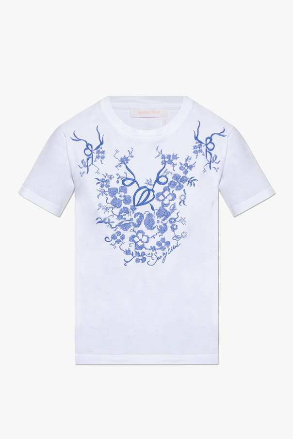 Chloé embroidered cotton top - Blue