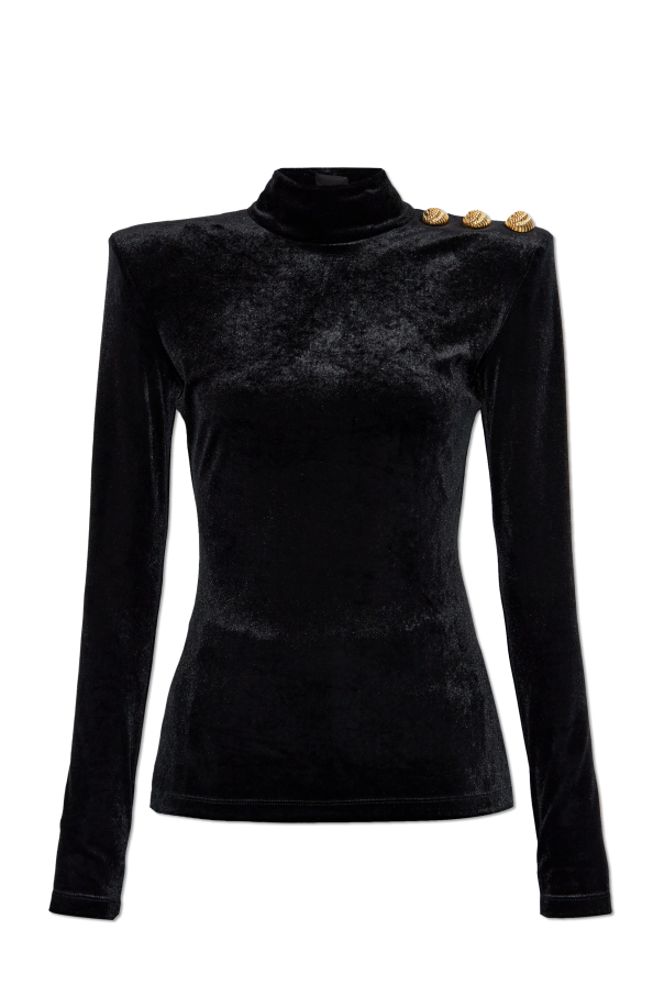 Balmain Velvet top with stand-up collar