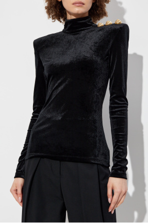 Balmain Velvet top with stand-up collar