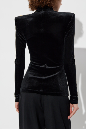 Balmain Velvet top with stand-up collar