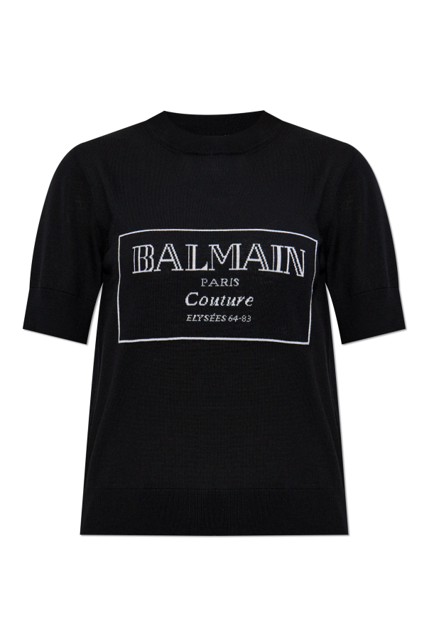 Balmain Wełniany top z wyszytym logo