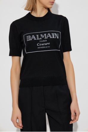 Balmain Wełniany top z wyszytym logo